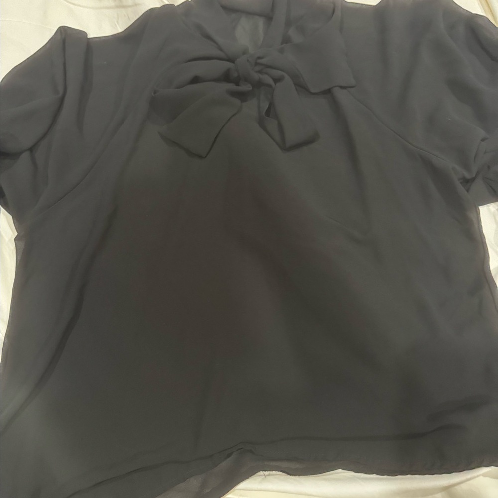 Black bowtie, neck, long sleeved, see-through lace top
